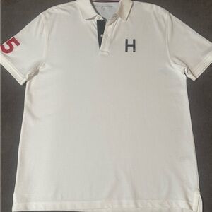 Tommy Hilfiger White Polo with Red and Black Accents Size Large